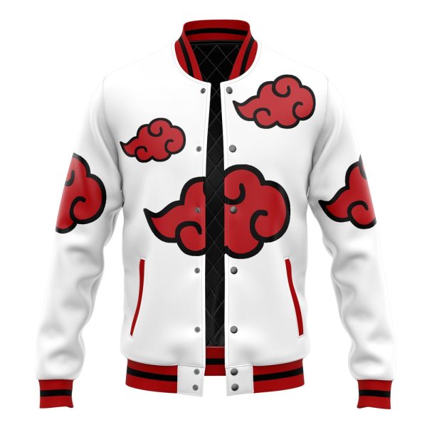 Hooktab 3D Printed Akatsuki White Pattern Naruto Unisex Varsity Jacket