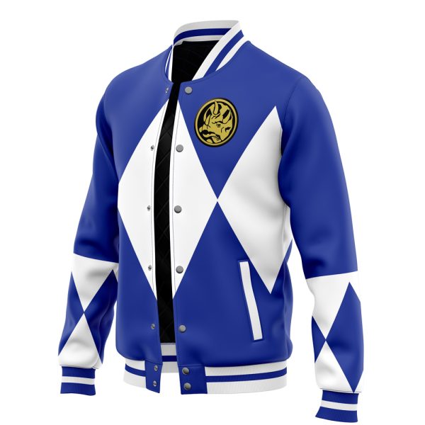 Hooktab 3D Printed Blue Ranger Mighty Morphin Power Rangers Unisex Varsity Jacket