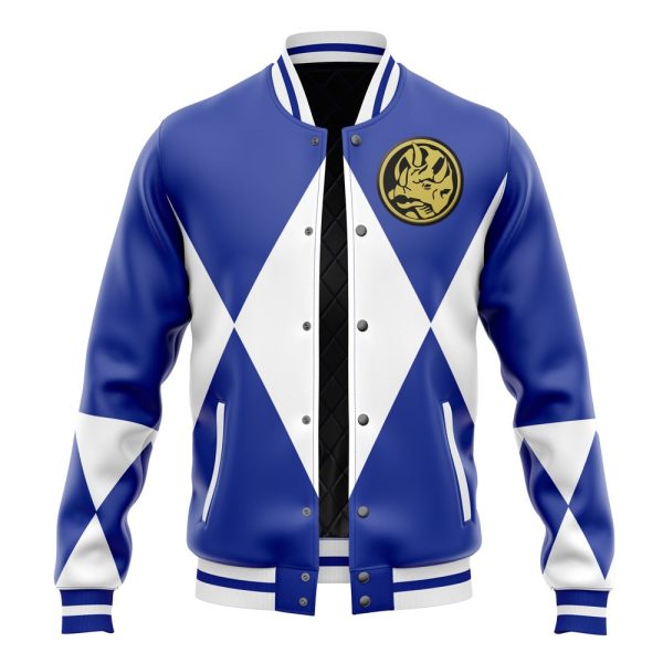 Hooktab 3D Printed Blue Ranger Mighty Morphin Power Rangers Unisex Varsity Jacket