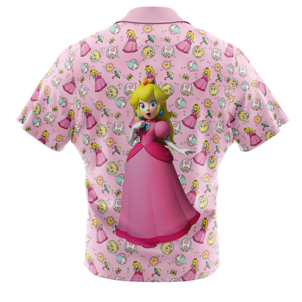 Peach Pattern Super Mario Men's Short Sleeve Button Up Hawaiian Shirt