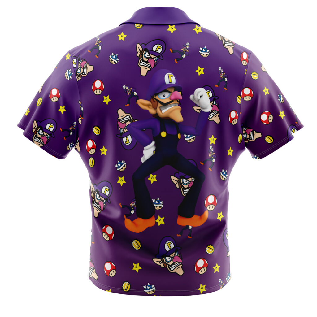 Waluigi Pattern Super Mario Men's Short Sleeve Button Up Hawaiian Shirt