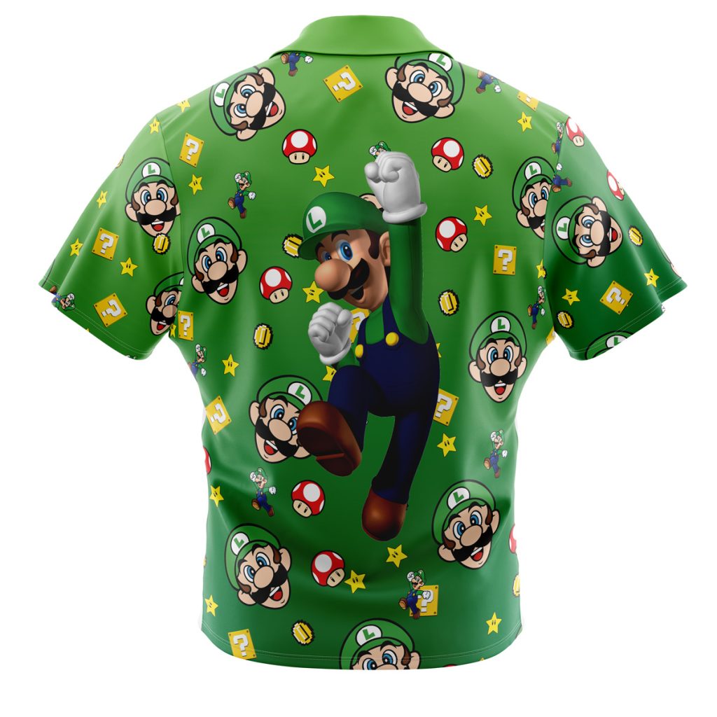 Luigi Pattern Super Mario Men's Short Sleeve Button Up Hawaiian Shirt