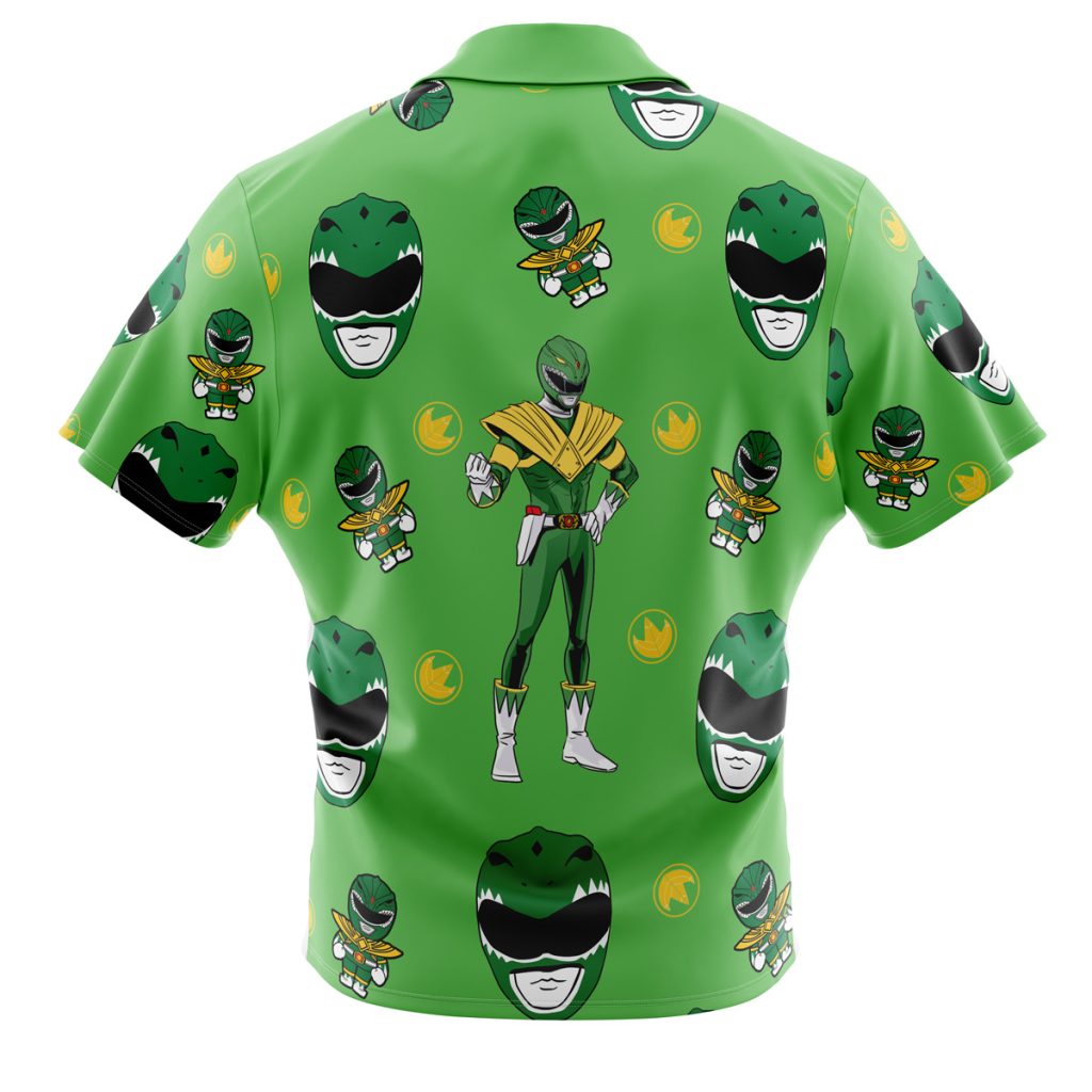 Green Ranger Pattern Mighty Morphin Power Rangers Men's Short Sleeve Button Up Hawaiian Shirt