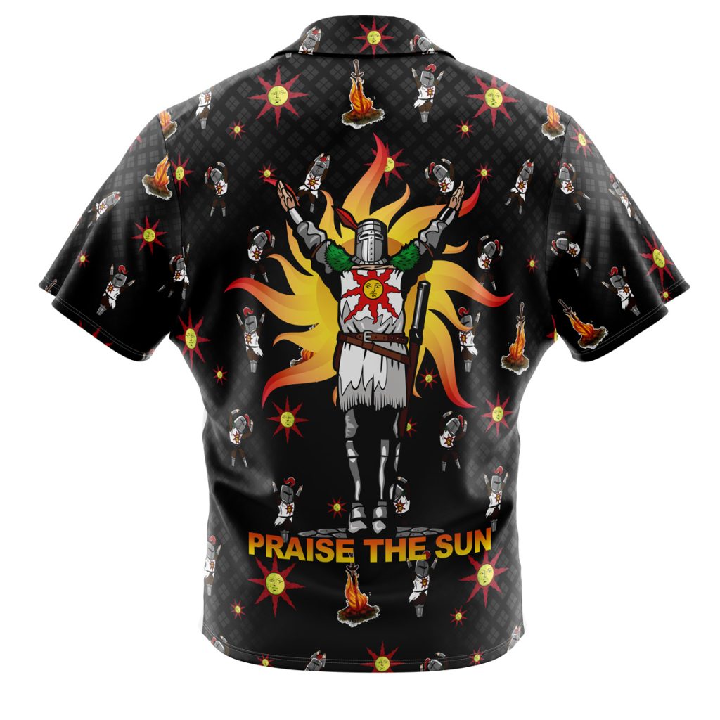 Praise The Sun Pattern Dark Souls Men's Short Sleeve Button Up Hawaiian Shirt