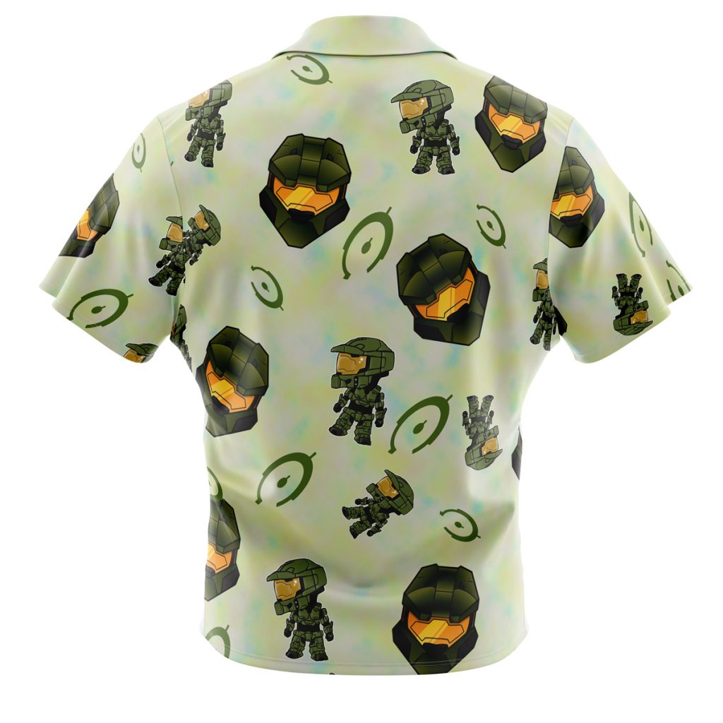 Halo Pattern Gaming Men's Short Sleeve Button Up Hawaiian Shirt