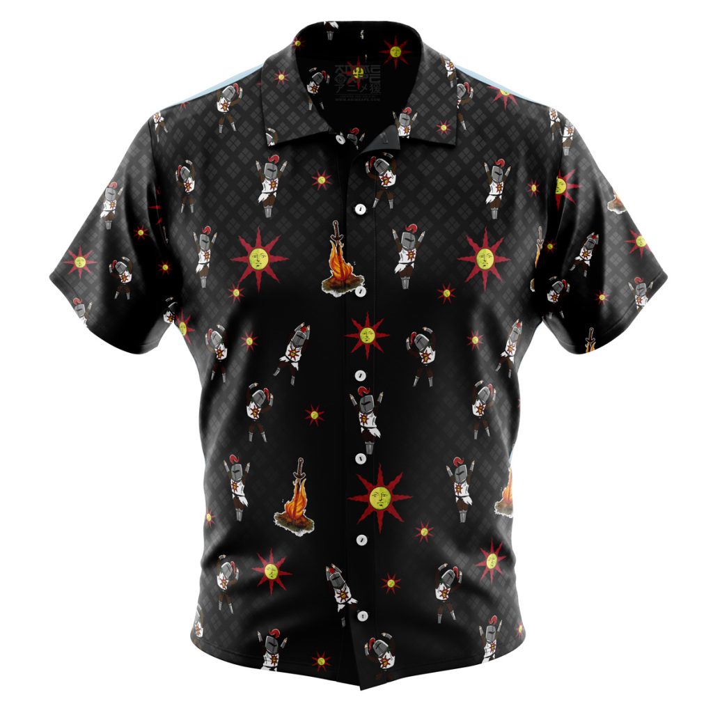 Praise The Sun Pattern Dark Souls Men's Short Sleeve Button Up Hawaiian Shirt