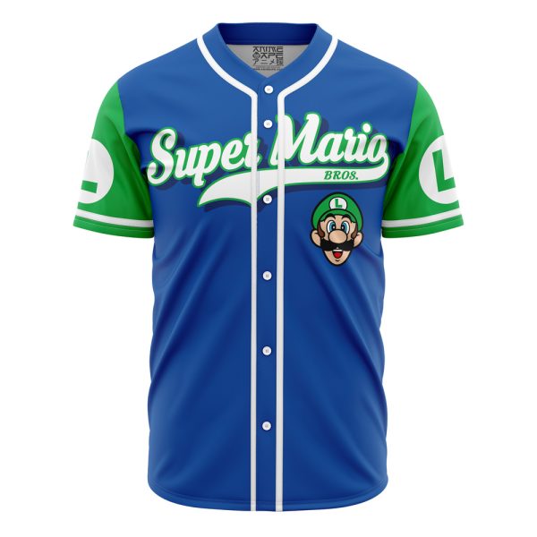 Hooktab 3D Printed Luigi Super Mario Bros Men's Short Sleeve Anime Baseball Jersey