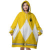 Hooktab 3D Printed Yellow Ranger Mighty Morphin Power Rangers Unisex Snug Oversized Blanket Hoodie