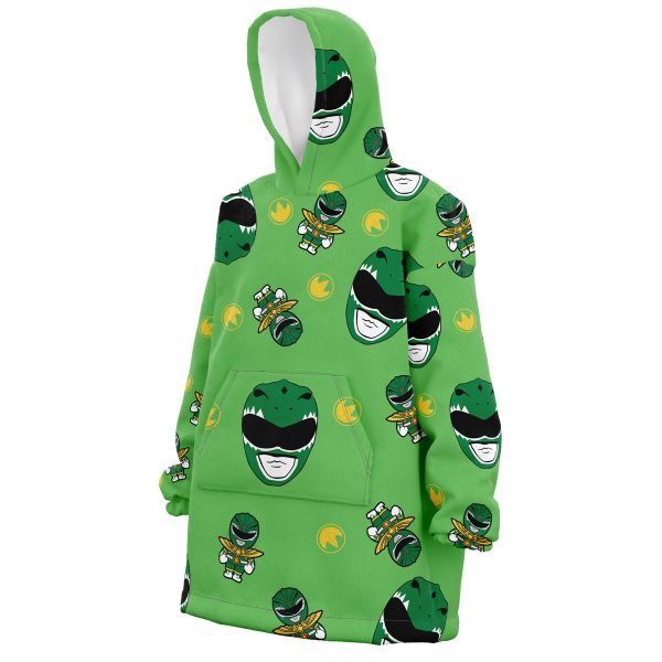 Hooktab 3D Printed Green Ranger Pattern Mighty Morphin Power Rangers Unisex Snug Oversized Blanket Hoodie