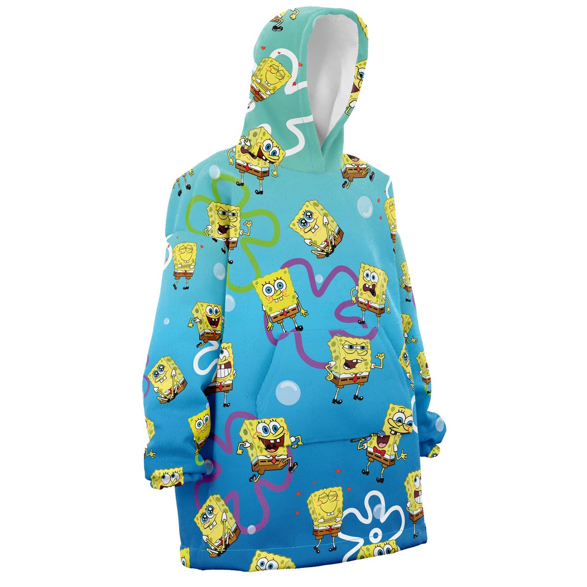 Hooktab 3D Printed SpongeBob SquarePants Pattern Unisex Snug Oversized Blanket Hoodie