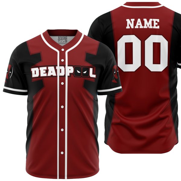 Hooktab 3D Printed Personalized Deadpool Marvel Men's Short Sleeve Anime Baseball Jersey