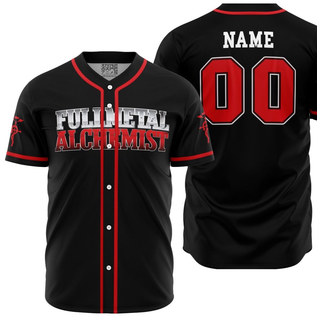 Hooktab 3D Printed Personalized Elric Fullmetal Alchemist Men's Short Sleeve Anime Baseball Jersey