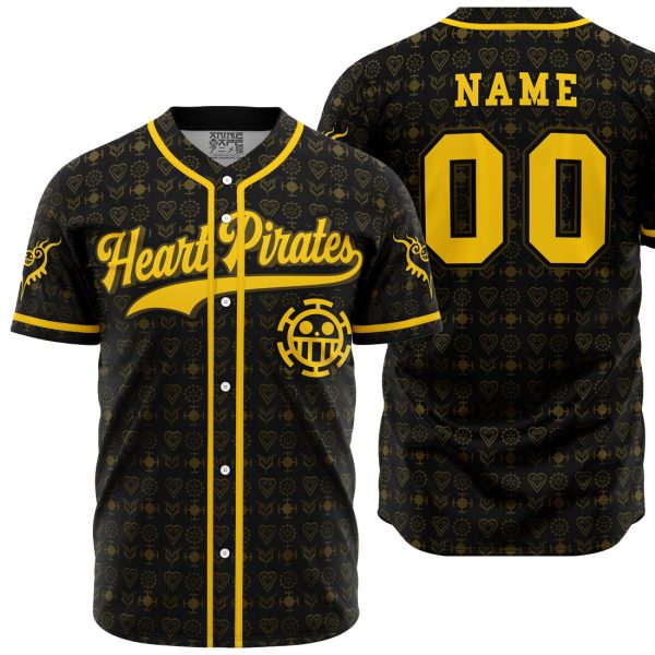Hooktab 3D Printed Personalized Heart Pirates Law V1 One Piece Men's Short Sleeve Anime Baseball Jersey