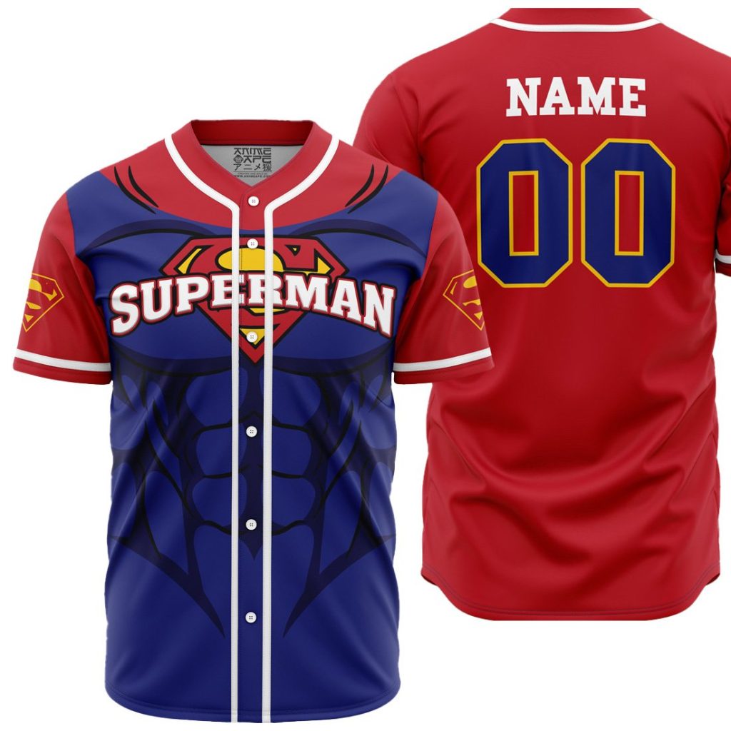 Hooktab 3D Printed Personalized Superman DC Comics Men's Short Sleeve Anime Baseball Jersey