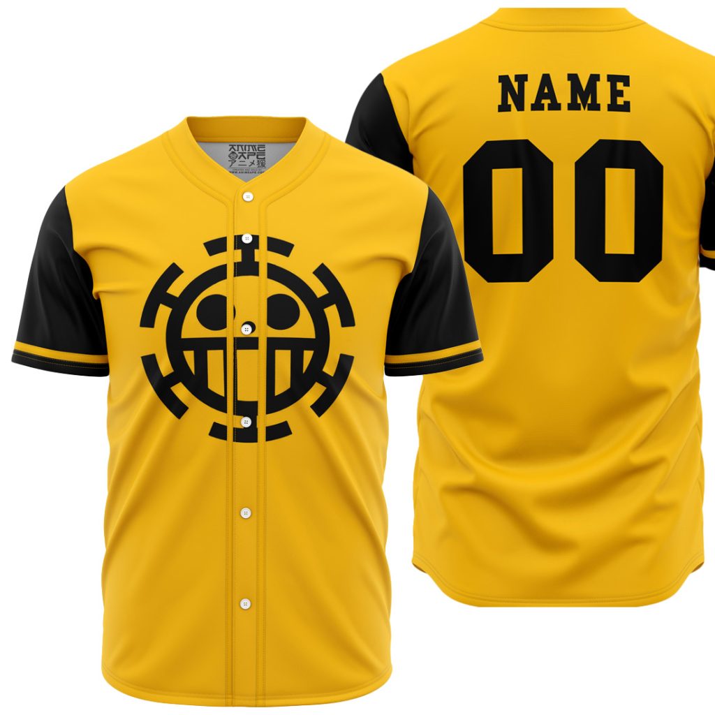 Hooktab 3D Printed Personalized Trafalgar Law One Piece Men's Short Sleeve Anime Baseball Jersey