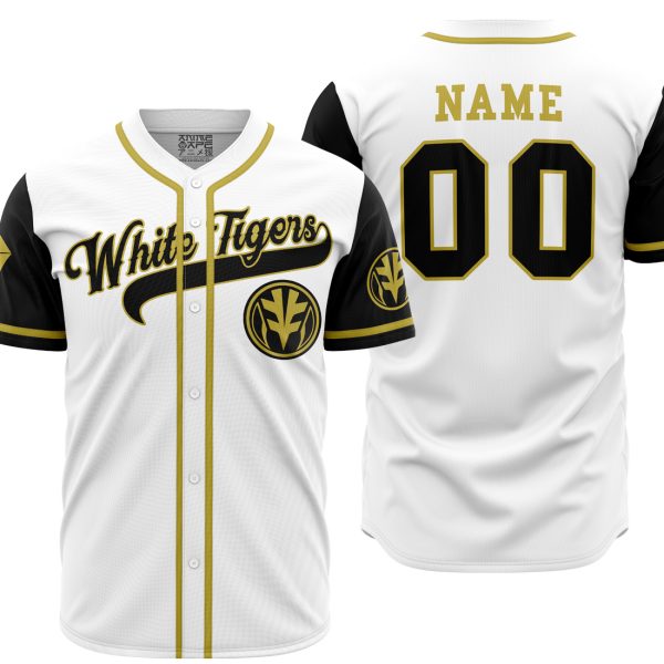 Hooktab 3D Printed Personalized White Tigers Tommy Oliver Power Rangers Men's Short Sleeve Anime Baseball Jersey