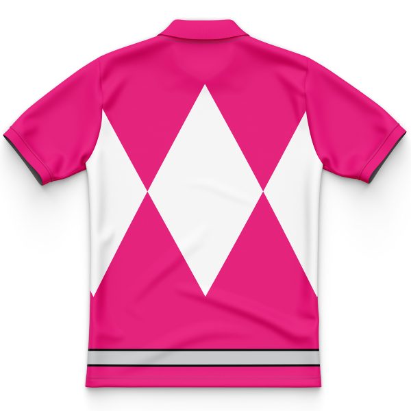 Hooktab 3D Printed Pink Ranger Mighty Morphin Power Rangers Men's Short Sleeve Anime Polo Shirt