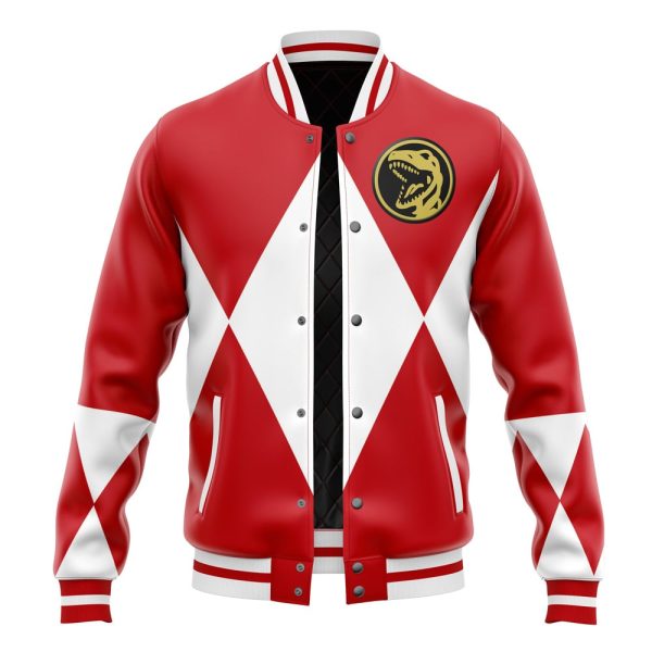 Hooktab 3D Printed Red Ranger Mighty Morphin Power Rangers Unisex Varsity Jacket