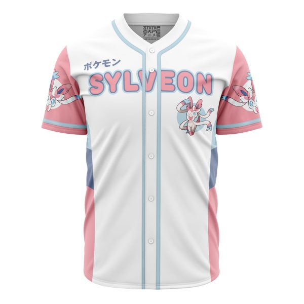 Hooktab 3D Printed Sylveon Eeveelution Pokemon Men's Short Sleeve Anime Baseball Jersey