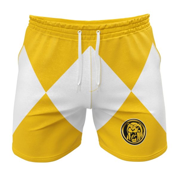Hooktab Yellow Ranger Power Coin Power Rangers Anime Mens Shorts Running Shorts Workout Gym Shorts