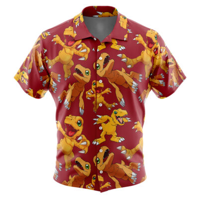 Agumon Digimon Men's Short Sleeve Button Up Hawaiian Shirt