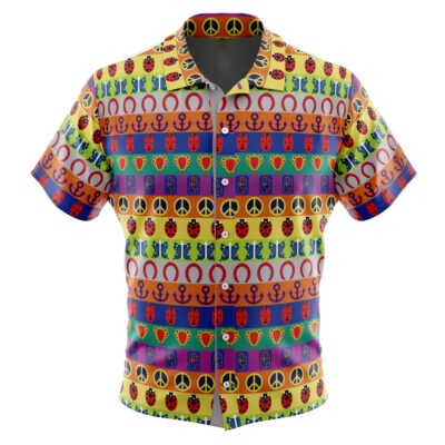 All Symbols Pattern Jojo's Bizarre Adventure Men's Short Sleeve Button Up Hawaiian Shirt