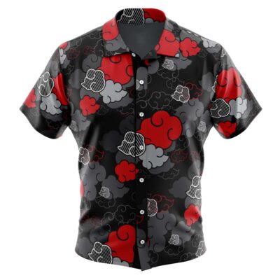 Black Aloha Akatsuki Naruto Men's Short Sleeve Button Up Hawaiian Shirt