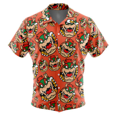 Bowser Super Mario Men's Short Sleeve Button Up Hawaiian Shirt