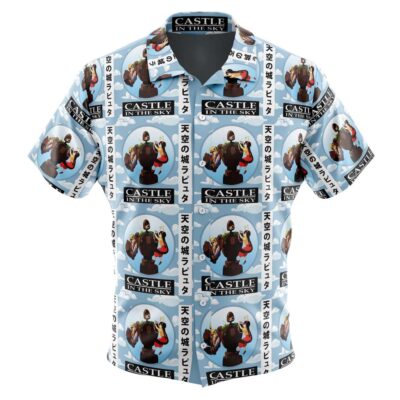 Castle in the Sky Studio Ghibli Men's Short Sleeve Button Up Hawaiian Shirt