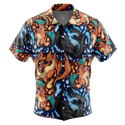 Charizard Mega Evolution Pokemon Men's Short Sleeve Button Up Hawaiian Shirt