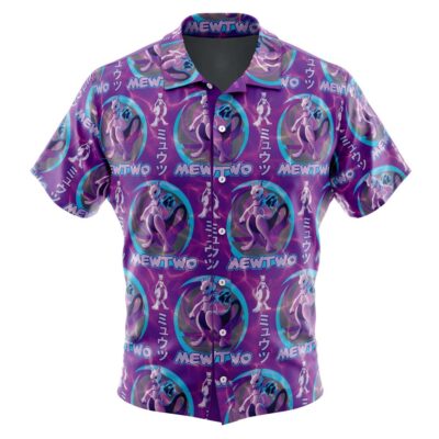 Cosmic Mewtwo Pokemon Men's Short Sleeve Button Up Hawaiian Shirt
