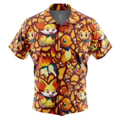 Fire Type Starters Pokemon Men's Short Sleeve Button Up Hawaiian Shirt