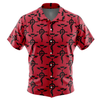 Flamel's Cross Fullmetal Alchemist Men's Short Sleeve Button Up Hawaiian Shirt