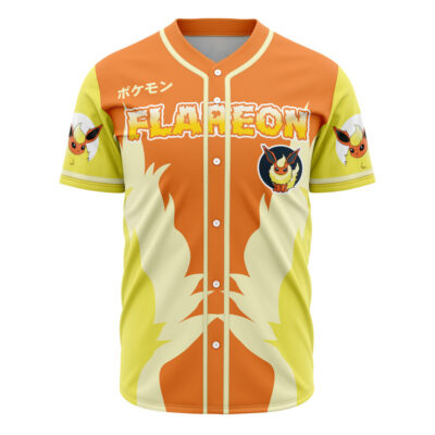 Hooktab 3D Printed Flareon Eeveelution Pokemon Men's Short Sleeve Anime Baseball Jersey