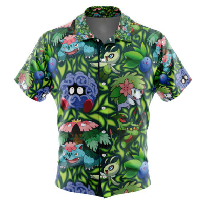 Grass Type Pokemon Pokemon Men's Short Sleeve Button Up Hawaiian Shirt