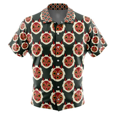 Hime's Mask Princess Mononoke Men's Short Sleeve Button Up Hawaiian Shirt