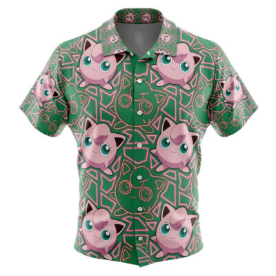 Jigglypuff Pokemon Men's Short Sleeve Button Up Hawaiian Shirt