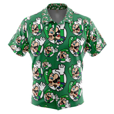 Luigi Super Mario Men's Short Sleeve Button Up Hawaiian Shirt