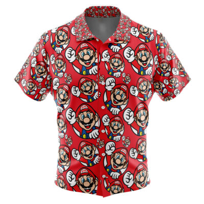 Mario Super Mario Men's Short Sleeve Button Up Hawaiian Shirt