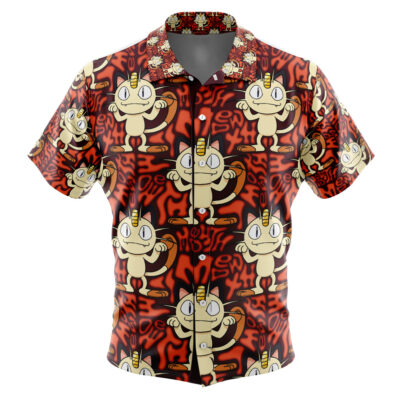 Meowth Pokemon Men's Short Sleeve Button Up Hawaiian Shirt