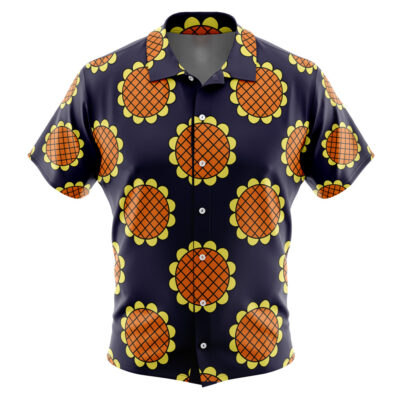 Navy Blue Monkey D. Luffy Dressrosa One Piece Men's Short Sleeve Button Up Hawaiian Shirt