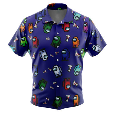 Among Us Pattern Men's Short Sleeve Button Up Hawaiian Shirt