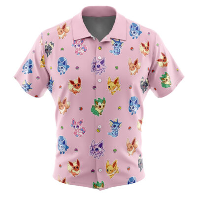 Eevelutions Pattern Pokemon Pattern Men's Short Sleeve Button Up Hawaiian Shirt
