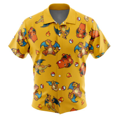 Charizard Pattern Pokemon Men's Short Sleeve Button Up Hawaiian Shirt