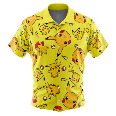 Pikachu Pattern Pokemon Men's Short Sleeve Button Up Hawaiian Shirt