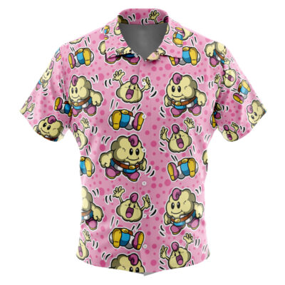 Mallow Super Mario Bros Men's Short Sleeve Button Up Hawaiian Shirt