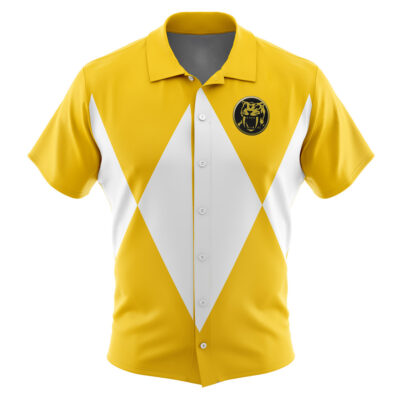 Yellow Ranger Mighty Morphin Power Rangers Men's Short Sleeve Button Up Hawaiian Shirt