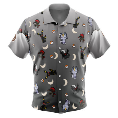 Dark Type Pattern Pokemon Men's Short Sleeve Button Up Hawaiian Shirt