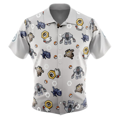 Steel Type Pattern Pokemon Men's Short Sleeve Button Up Hawaiian Shirt