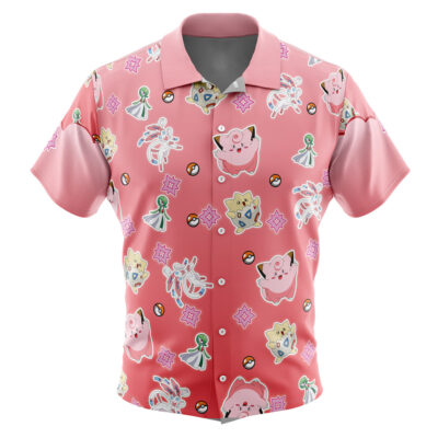 Fairy Type Pattern Pokemon Men's Short Sleeve Button Up Hawaiian Shirt